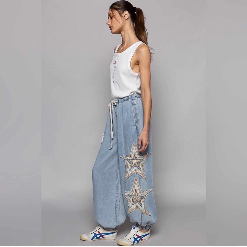 Star Patch Denim Joggers - image 3